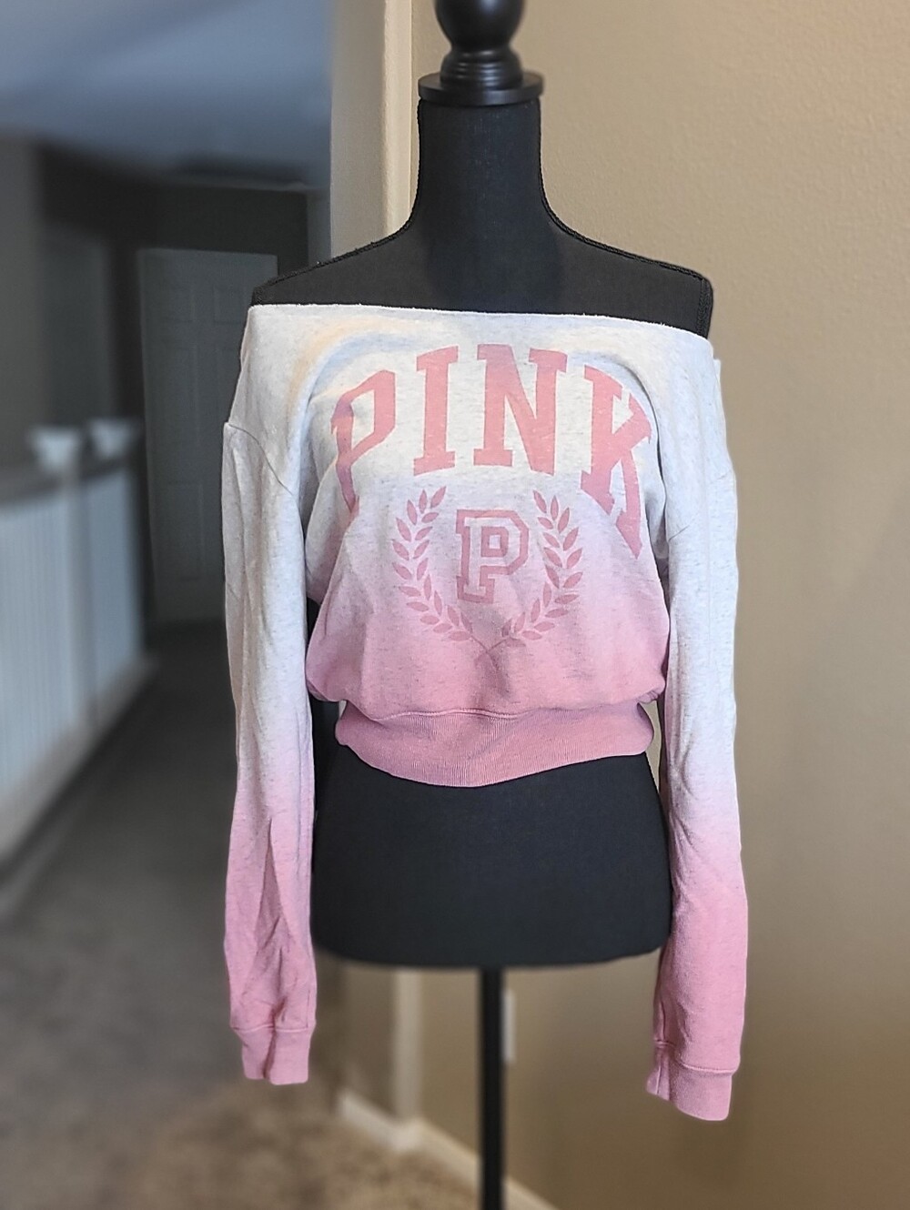 PINK Victoria's Secret Off-Shoulder Ombre Sweatshirt - Pink and Heather Gray